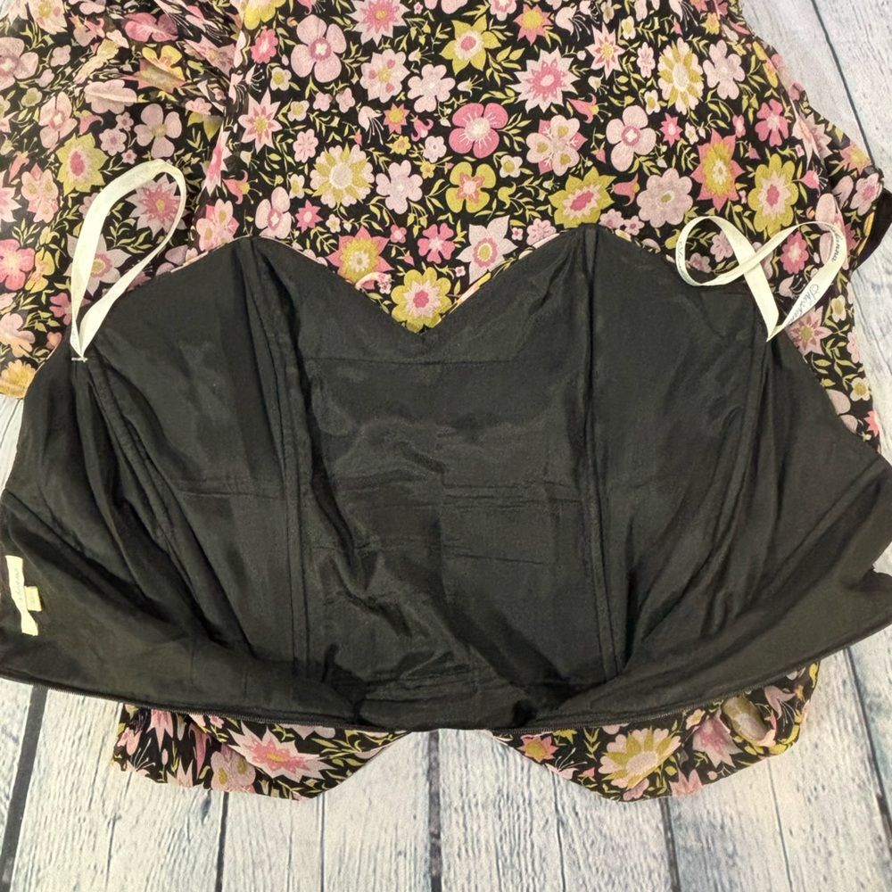 Shoshanna Black Pink Yellow Floral Silk Sweetheart Boho Festival Maxi Dress 10 - Picture 5 of 10